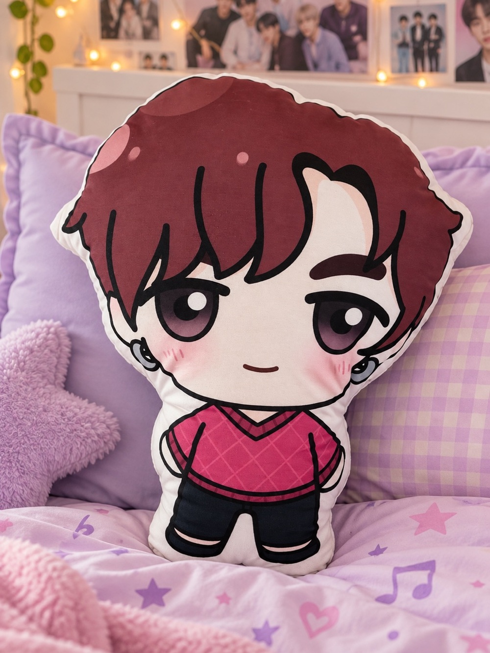 KPOP Demon Hunters Saja Boys Romance Chibi Pillow – Pink Sweater